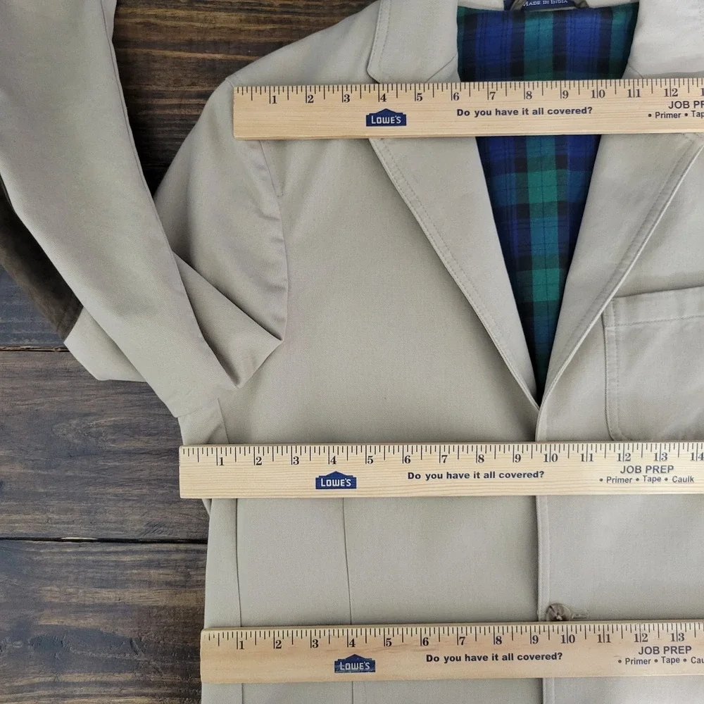 Lands End Mens Sport Coat Blazer Three Button Beige Cotton Surgeon Cuff Size 38R